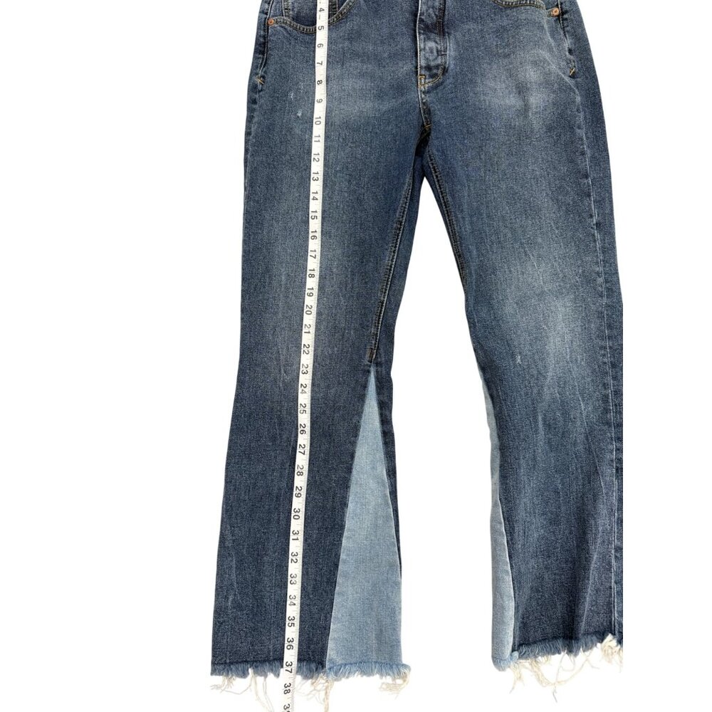 Pilcro The Letterpress High-Waist Blue Jeans Flare Leg Crop Frayed-Hem Size 28 - Picture 6 of 8